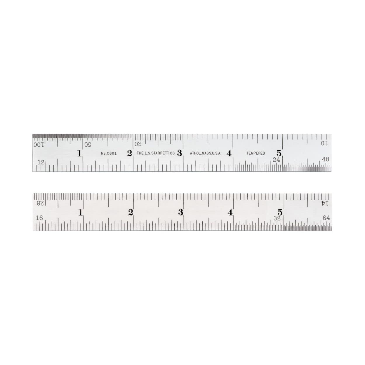 Starrett C601-6 Spring Tempered Steel Rule With Inch Graduations, 6" Length, 3/4" Width, 3/64" Thickness
