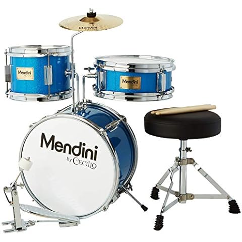 Mendini By Cecilio Kids Drum Set - Junior Kit w/ 4 Drums (Bass, Tom, Snare, Cymbal), Drumsticks, Drum Throne - Beginner Drum Sets & Musical Instruments Cover