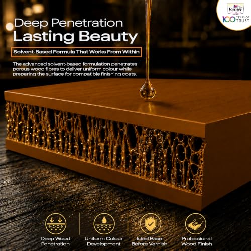 Image of Berger Wood Keeper Teak Wood Stain with Leakproof Bottle & Easy Cloth Application Transparent Solvent-Based Stainer for Home Office Furniture Surfaces Shine and Finish (Pack of 1, 1L)
