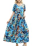 YESNO Women Casual Loose Bohemian Floral Dress with Pockets Plus Size Short Sleeve Long Maxi Summer...