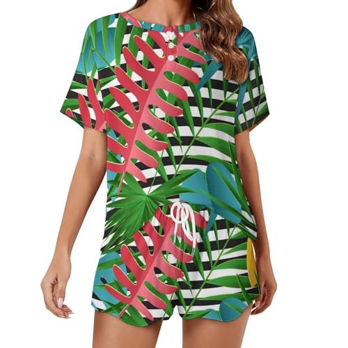 Pyjama femme feuilles tropicales vêtement de nuit été court et léger