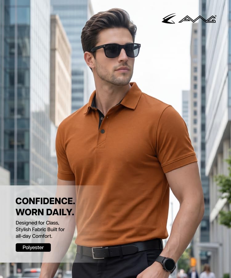 Image of AWG ALL WEATHER GEAR Men's Golfer Polo T-Shirt, Dri-Fit Quick Dry Moisture-Wicking Stretch Fabric, Regular Fit Half Sleeve Solid Collar Tee for Golf, Gym, Running, Office and Casual Wear