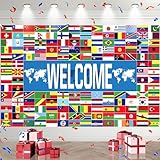 World Flag Banner International Flag Decorations International Welcome Banner Country Flags of The World Backdrop Decorations for School Classroom Office Sport Event Birthday Party Decor
