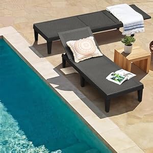 Homall Outdoor Lounge Chairs Set of 2 Quick Assembly Waterproof Patio Chaise Lounge with Adjustable Backrest for Poolside Beach Garden Black