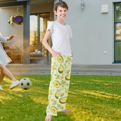 visesunny Boys Pants Avocado Character Yellor Flower Leaf Jogger Pants Elastic Waist Long Bottoms Trousers with Pockets4