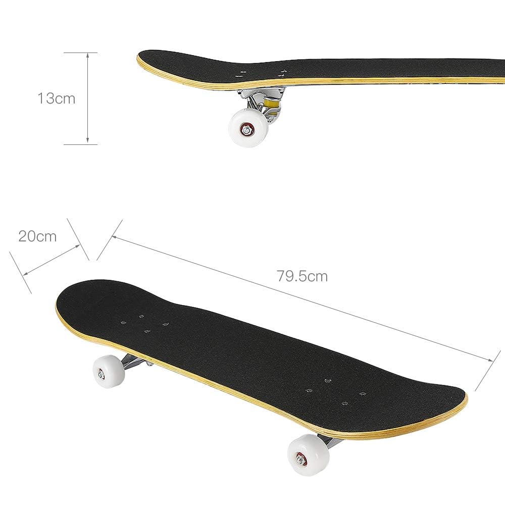 Skateboard Komplette Cruiser Skateboard für Kinder Jugendliche Erwachsene,7-Lagiger Kanadischer Ahorn Double Kick Deck Concave mit All-in-one Skate T-Tool für Anfänger