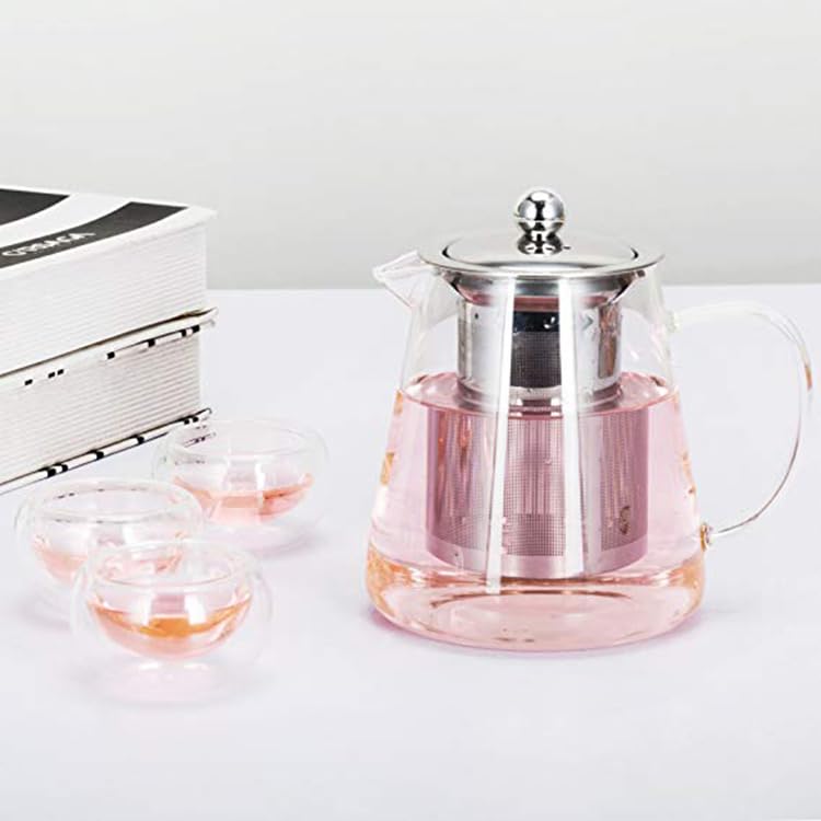 Avastro 750ml Heat Resistant Glass Round Teapot with Stainless Steel Infuser Heated Container Tea Pot Good Clear Kettle Round Filter Baskets Pack of 1 3