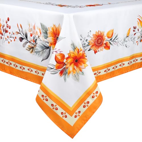 Arquiel Floral Printed Tablecloth, Rectangle Orange Flower Table Cloth Waterproof