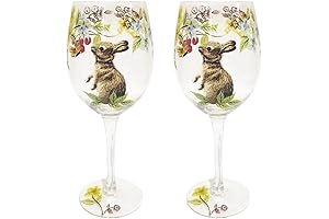 SKINFORD Hand Painted Easter Bunny Wine Glasses Spring Summer Table Decor Flower...