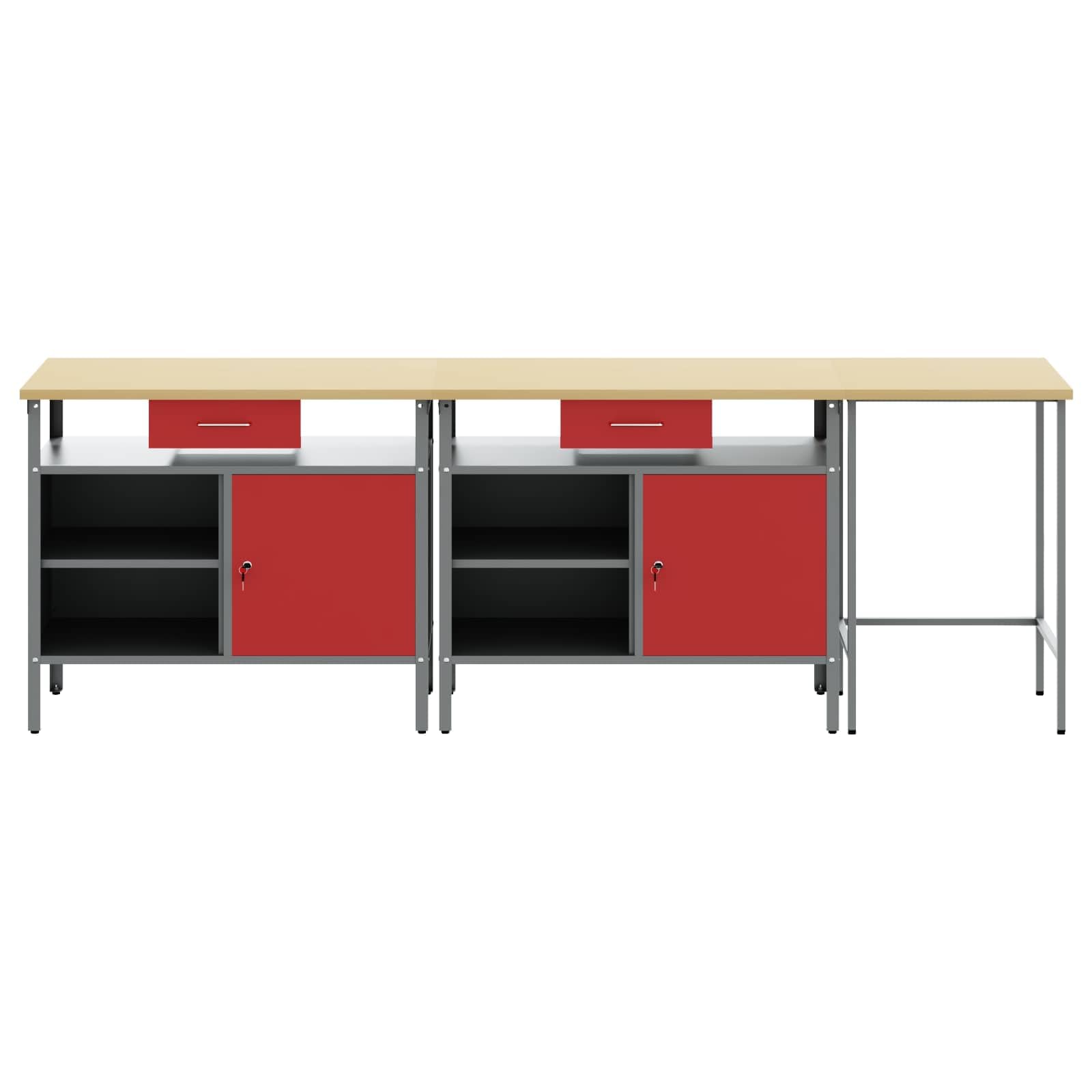 vidaXL Conjunto de Banco de Trabajo con cajón 3 pcs Negro y Gris, Organización de Taller, Banco de Trabajo Rectangular, estantería Resistente, Superficie Ajustable, soluciones de Almacenamiento