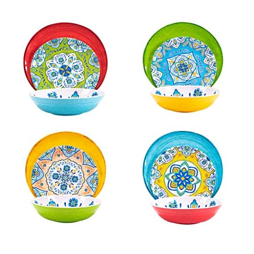 Melamine Dinnerware Set 12 Pcs Durable Dishware Colorful Plate Bowl Set Dishwasher Safe Shatter Proof Chip Resistant Not Microware Not Oven (Multicolor)