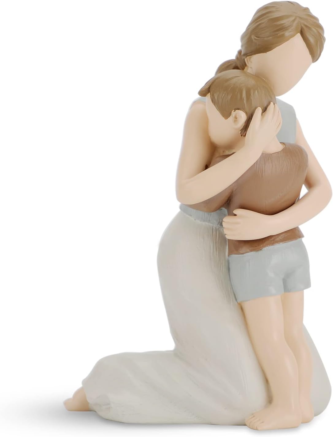 Mother and Son Figurines Statues, The Greatest Bond Mon and Child Sculptures, Sculpted Hand-Painted Figures with Gift Card for Anniversary Birthday (Ivory)