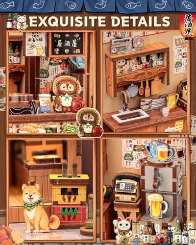Image of CUTEBEE Book Nook Kit for Adults - Japanese Izakaya Miniature Doll House, 3D Wooden Puzzle, Booknook Book Shelf Decor Creative Gift Idea (Choshi no Shitamachi)