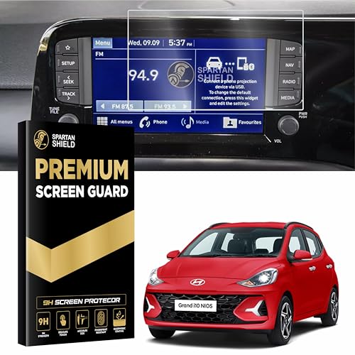 Image of Spartan Shield Glass Screen Guard Protector Compatible With Hyundai Grand i10 Nios 2023 Facelift || Sportz | Asta || 9H Hardness | Ultra Clear | 8 inch Car Display Infotainment System Accessories [Not Tempered Glass]
