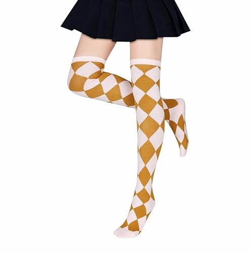 Benefeet Sox Thigh High Socks for Women Girls Novelty Cotton Over the Knee High Socks Funny Crazy Long Stockings Leg Warmers - One Size - Coffee Argyle