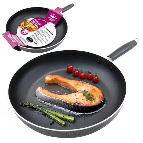 30cm Non Stick Frying Pan - Cookware, Saucepan, Handle, Cooking, Fry Pan, Kitchen | Traditional, Pot, Black, Bakelite Handle, Heat Resistant, Spiral Bottom | Built to Last, Hangable