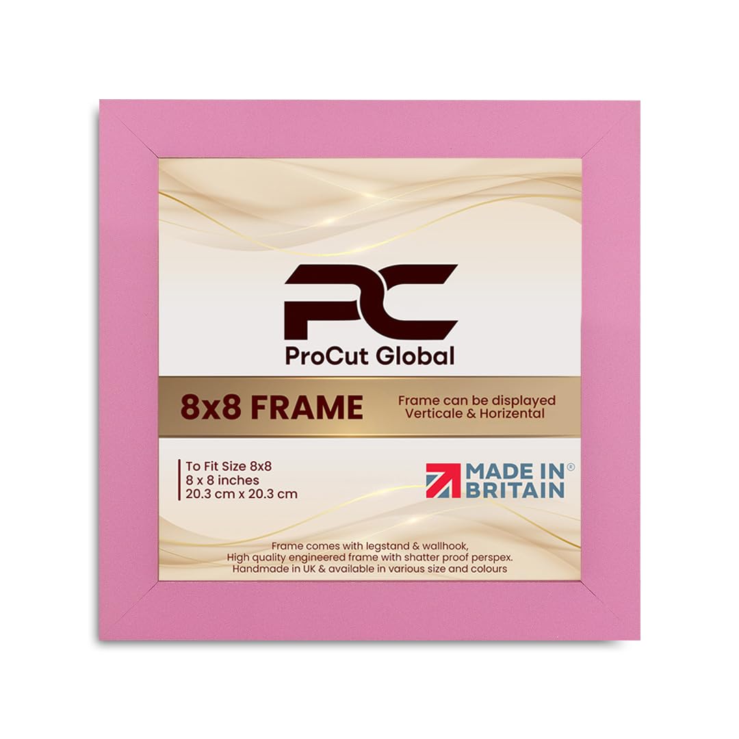 Procut Global 8X8 Pink Picture Frames - Modern Wooden Photo Frame with Shatterproof Perspex for Wall or Tabletop - Perfect for Posters, Certificates, Prints - Sizes & Colors Available