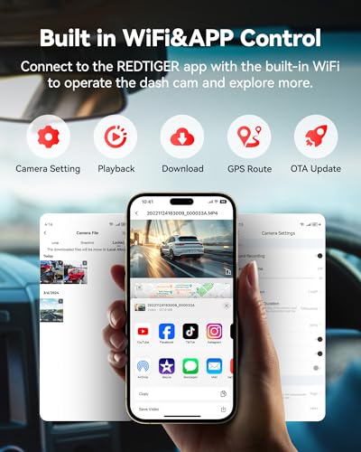 Image of REDTIGER F7NP Dash Cam 4K Front and Rear, Dual Dash Cam for Car,Night Vision Car Cam, Built-in GPS WIFI,32GB Card Included, 3.18 inch IPS Display, 170 Wide View, WDR, 24H Parking Monitor