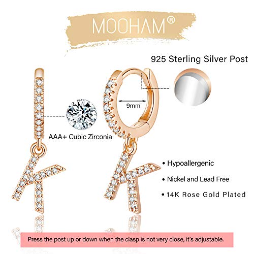 Initial Earrings For Girls Kids, Rose Gold Small Huggie Hoop Earrings Cubic Zirconia Letter K Initial Dangle Hypoallergenic Earrings For Girls Women Toddler Kids Jewelry Mother's Valentines Day Gifts #TOP1