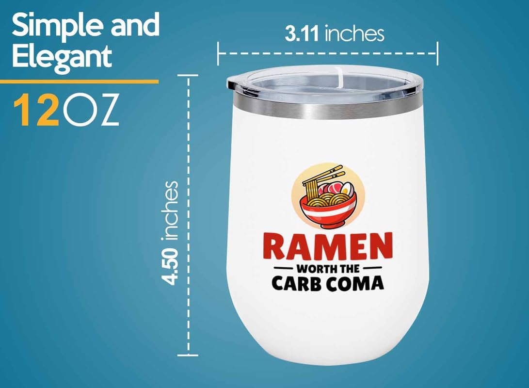 Ramen Lover White Edition Wine Tumbler 12oz - Worth the Carb - Food Lovers chicken pumpkin vegan pantry spicy noodles image 4