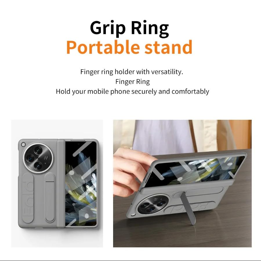 Image of MILLION CASES Back Cover Case for OnePlus Open Shockproof Protective Dual Function Wristband Stand Case for Men & Boys(Grey)