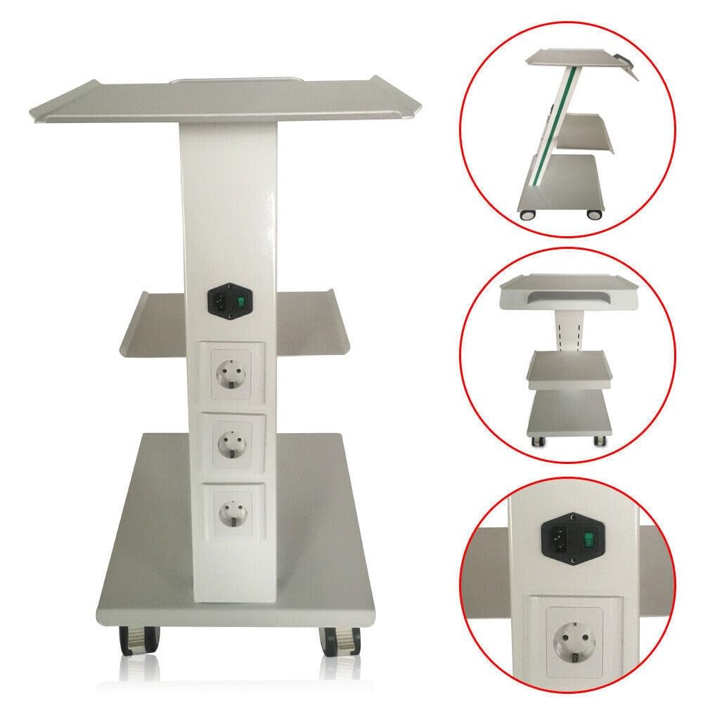 Carrello trolley con 3 prese, piastra in acciaio laccato, 410 x 360 x 770 mm, per salone di bellezza ospedaliero