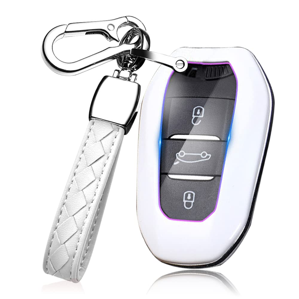 HIBEYO Smartkey Custodia per chiave auto, adatta per Peugeot 301 308 508 3008 5008 in pelle, per Citroen C4L C3 DS3 per Opel Grandland X telecomandi, anello portachiavi A nero