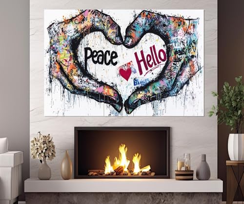 Art mural sur toile pour la paix grand format avec cadre intérieur en bois