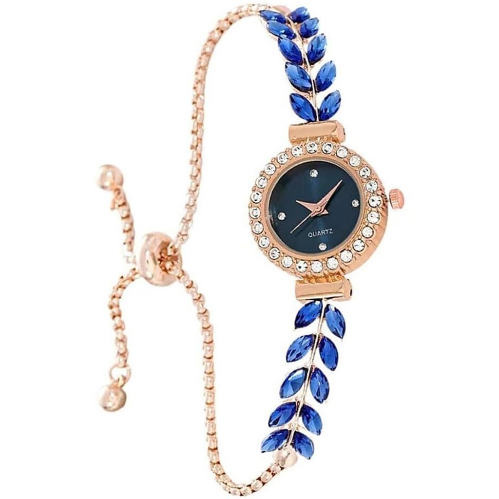 Orologio al quarzo da donna Orologio da donna con strass Orologio al quarzo con gioielli con quadrante piccolo e braccialetto sottile liberamente regolabile(B)