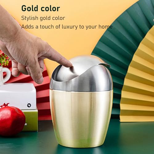 Image of Loboo Idea Desktop Mini Trash Can with Lid, 304 Stainless Steel Mini Trash Can 1.5 L / 0.40 Gal for Tabletop, Multipurpose Desk Trash Can Waste Basket