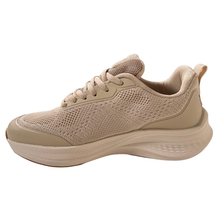 Zapatillas Deportivas Mujer Beige de Textil Casual Cómodas | Sneakers de Mujer con Cordones, Suela Ligera y Flexible, Plantilla Acolchada, Ideales para Looks Urbanos de Diario