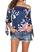 Qearal Women Off Shoulder Blouses 3/4 Sleeve Floral Print Tops (Navy, M)