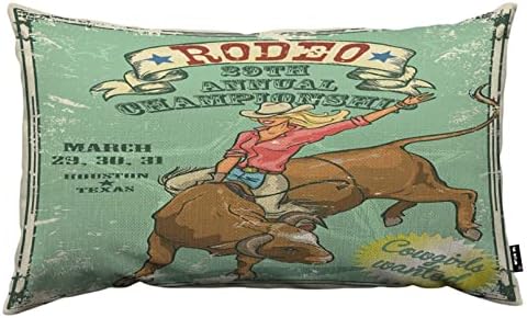 TKS MITLAN Rodeo Cowgirl Throw Pillow Case Cushion Cover Riding a Bull Linen Couch Bed Sofa Car Waist Cushion Cover 12 x 20 inch