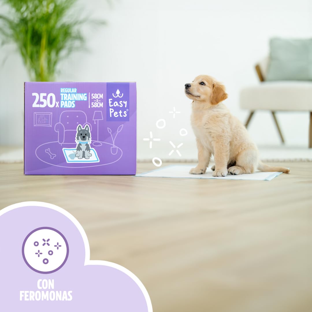 Empapadores de Adiestramiento para Cachorros y Perros Desechables – Tapetes Educativos con Carbón Activo – Súper Absorbentes & Antifugas – Control de Olores – 58x58cm – Pack 250 Unidades