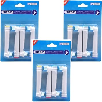 GLM Brown EB17-3-EL EB17-4 Oral B Compatible Replacement Brushes, 4 Pieces x 3 Sets = 12 Soft Brushes EB17-4