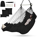 Outerman Chaise Hammock, chaise suspendue avec 3 Coussins et support de repose-pieds, Barre d'écartement métallique durable Max 500Lbs, Chaise à balançoire pour chambre, intérieur & Extérieur, Patio, Porc ou Arbre (Noir)