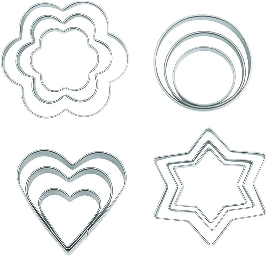 12 PCS Set Stainless Steel Fondant Cake Mold Cookie Cutters (Star,Heart,Round,Flower)