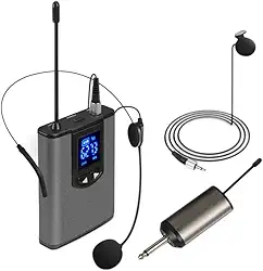 Microfone de Faixa de Cabeça Sem Fio UHF/Microfone de Lapela com Transmissor de Bolso