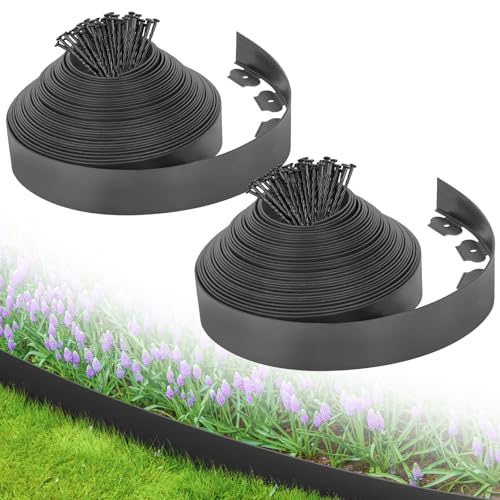 3-Inch x 100 FT Landscape Edging Border Kit with 150 Stakes, Plastic Garden Edging Border, Flexible No Dig Lawn Edging Border for Garden Flower Beds Yard Pathway Paver (Black)