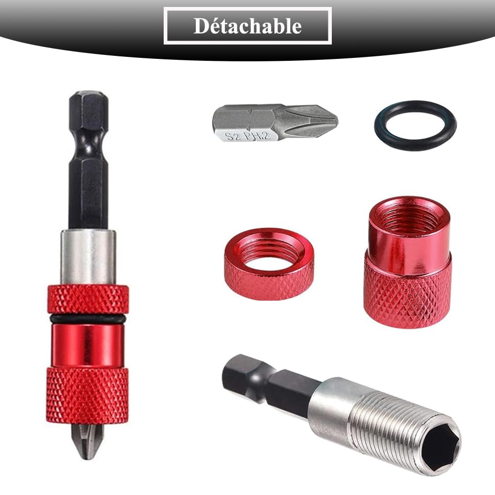 Teocpai 2pcs 60mm Magnetic Bit Holder with 2pcs PH2 Bits for Drywall Screw 1/4 Inch Hex Shank Screw Holder Adjustable Depth Screwdriver Bit - Image 4