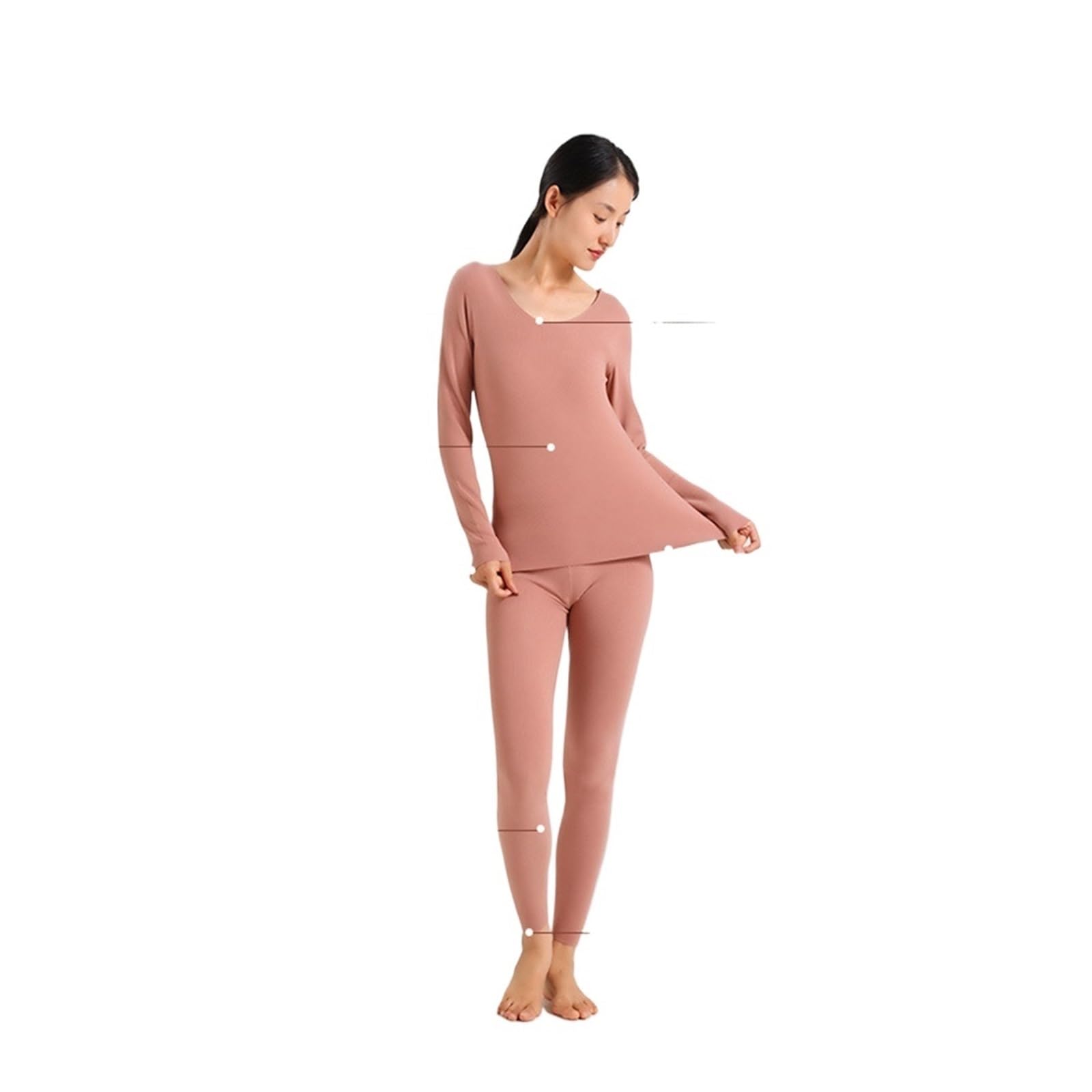 Ropa Interior Térmica Mujer Traje de ropa interior térmica sin costuras for mujer, lencería con parte inferior de terciopelo, pantalones ajustados de manga larga con cuello redondo de talla grande, co