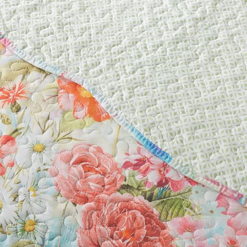 NEWLAKE Quilt Bedspread Sets- Dreamy Flowers Reversible Coverlet Set,Queen Size