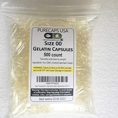 PurecapsUSA - Clear Empty Gelatin Capsules - Size 00 (500 Joined Capsules)
