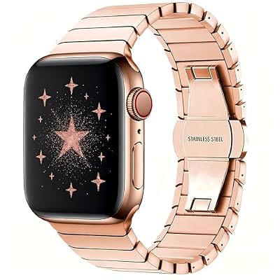 U191U Stainless Steel Band for Apple Watch Bands 42mm 44mm 45mm 46mm 49mm for Women Men,Thin Titanium Replacement Strap Suitable for iWatch Series 11 10 987654321、SE/SE2/SE3、Ultra 3/2/1,Rose Gold
