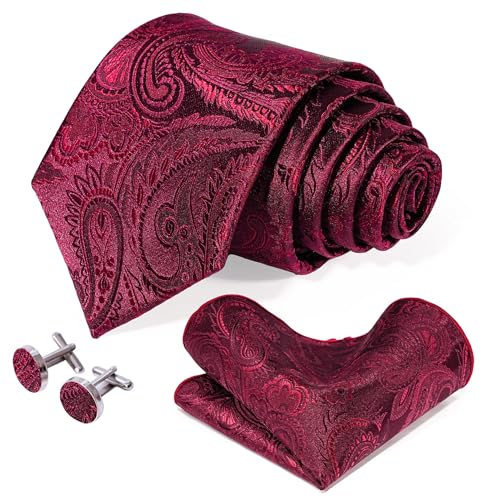 Image of 5PCS Tie and Pocket Square for Men, Silk Necktie and Handkerchief Cufflinks with Gold Ring and Lapel Pin Set