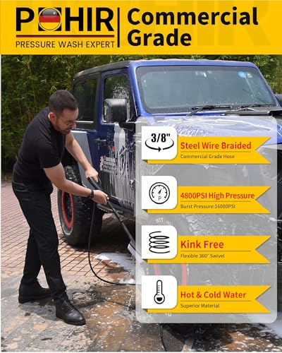 3/8" Pressure Washer Hose 200FT 4800PSI, Power Washer Hose Steel Wire Braided with Swivel Quick Connect, Commercial Grade Industrial High Pressure Water Washing Hose (4800PSI, 200FT) - Image 2