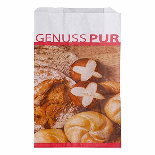 Wertpack 500x Bäckerfaltenbeutel Genuss Pur, Brötchentüten, Kraftpapier, 23+11x45 cm