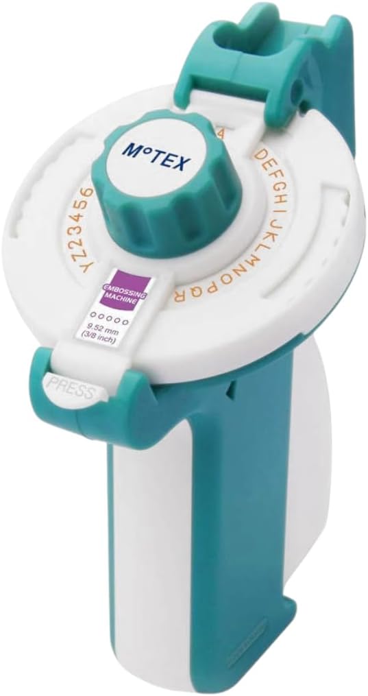 - E-202 Motex Embossing Machine, Label Maker/Label Printer with Spare Wheel Compatible with 9mm Tape (Blue)