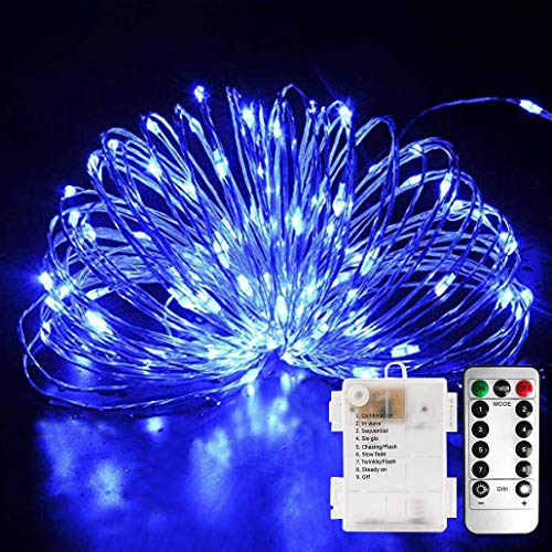 Preisvergleich Produktbild 10M Außenlichterketten, 100 LED-Lichterketten mit Batterien Warmes Licht Wasserdichter Kupferdraht mit 8 Lichtmodi, mit Fernbedienung für Heimwerkerbeleuchtung [Energieeffizienzklasse A]