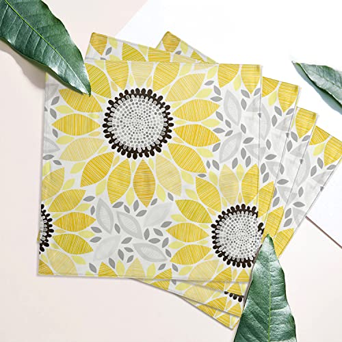 Cloth Napkins Set Of 4,Yellow And White Geometric Petal Square Table Cloth Napkins,Durable Washable Dining Napkins Cloth,Party Dinner Decor 20X20 Inch #TOP2
